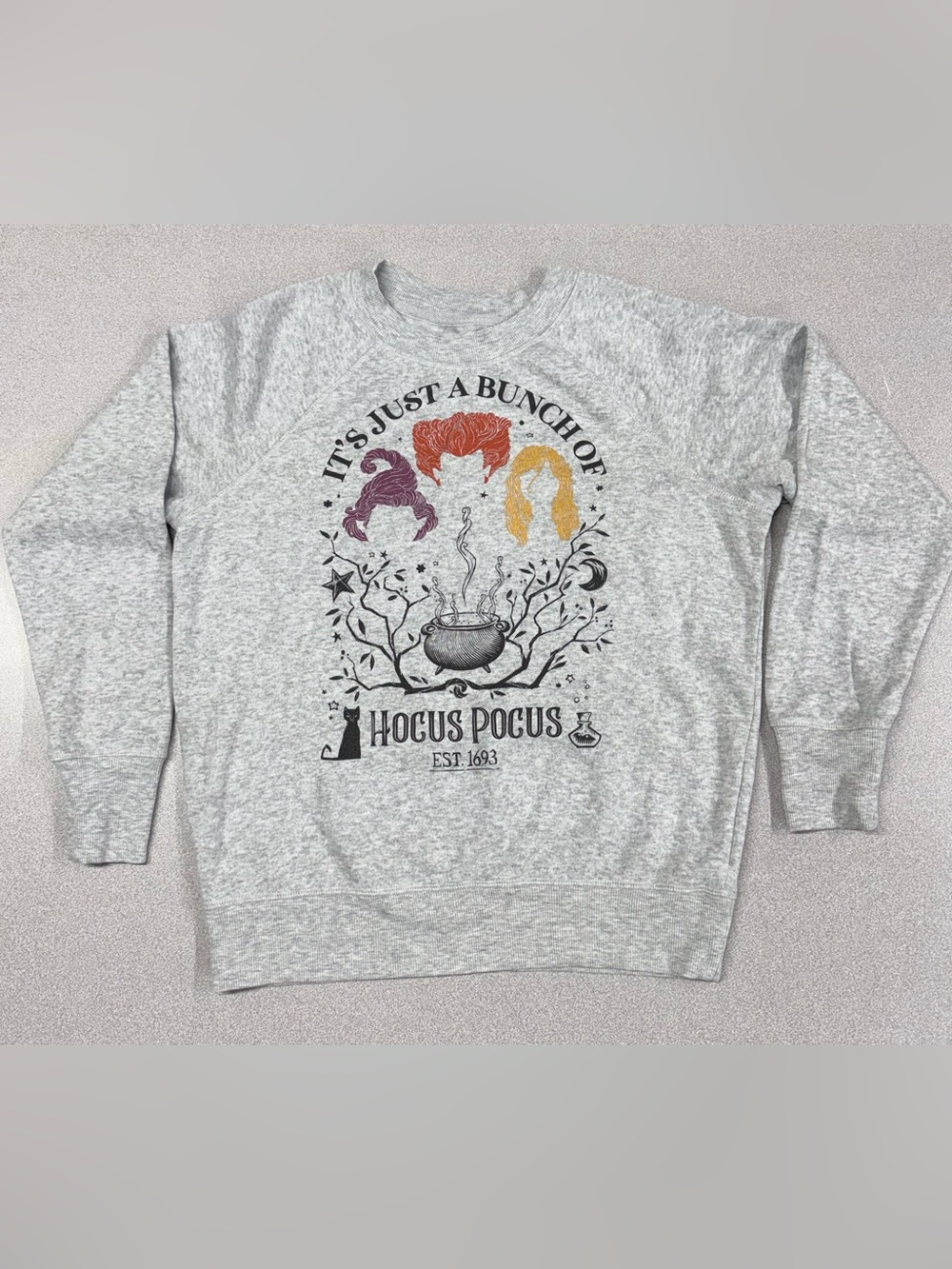 Disney Hocus Pocus Crewneck Sweater - Light Gray with Red, Purple, Yellow Art